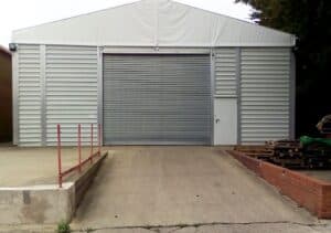 temporary storage structure with roller shutter door