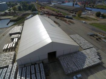 Translucent roofing allows natural light into temporary storage buildings